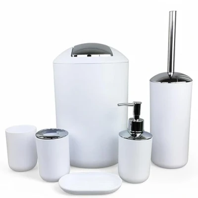 Image de Jeu de 6 accessoires salle bain Dont distributeur savon, brosse WC et porte Weiß Design 2