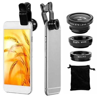 Image de OcioDual 3in1 Lentille Objectif Grand Angle Macro pour Smartphone Telephone Tablet Noir