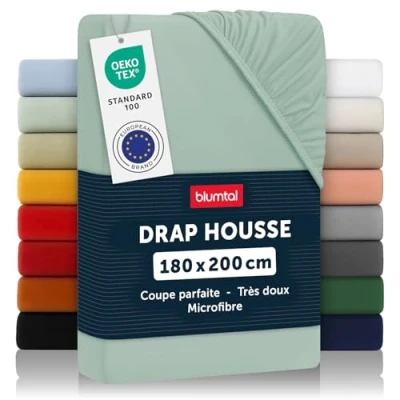 Image de Blumtal Basics Drap Housse 180 x 200 30cm 30cm, Microfibre De Haute Qualité Doux, Résistant, Anti Plis Certifié Oeko Tex Summer Green Vert