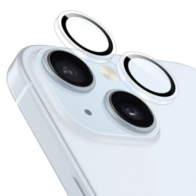 Image de ESR Protection Objectif Caméra pour iPhone 15/iPhone 15 Plus/iPhone 14/iPhone 14 Plus Armorite, Protecteur Lentille Individuel, Film Ultra Fin avec Bord en Aluminium, Lot de 1, Trasparente
