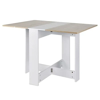 Image de HUOLE Table à Manger Pliante Mobile sur roulettes avec 2 Plateaux rabattables et étagères intégrées, 6 Personnes,103 * 76 73.4cm