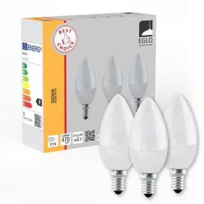 Image de EGLO Lot de 3 ampoules LED 14, lampes en verre opaque, forme bougie, 4,9 watts chacune, 3000 Kelvin, blanc chaud, C37, Ø 3,7 cm