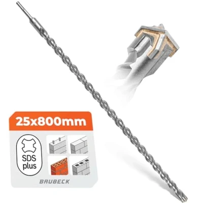 Image de BAUBECK SDS Plus Foret de 25 mm x 800 long pour béton et pierre Acier 40CR qualité supérieure Durable 4 forets à maçonnerie meilleurs résultats