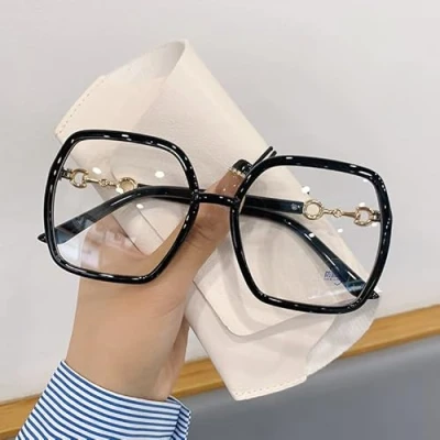 Image de NOVESIXTDAT Lunettes de Lecture surdimensionnées for Femme, Miroir Plat Extra Large, Lecteur carré bloquant la lumière Bleue, Anti éblouissement (Color : Black, Size +2.00)