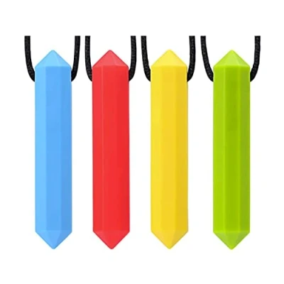 Image de Silicone Chewing Teether Necklace, Soft Sensory Nursing Tools Chewelry Pendant for Autism, ADHD, and Teething Kids （Lot de 4, forme octogonale）