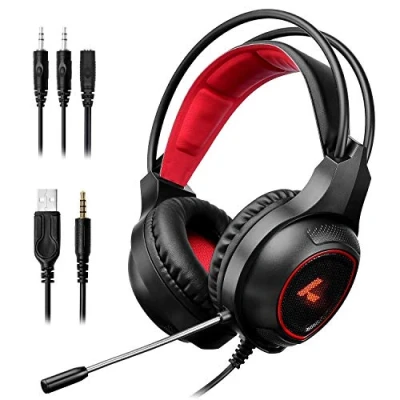 Image de LYCANDER Casque de Jeu avec Microphone et Lumière LED, Entrée 3.5 mm (pour PC, PS4, Xbox One, Nintendo Switch plus)