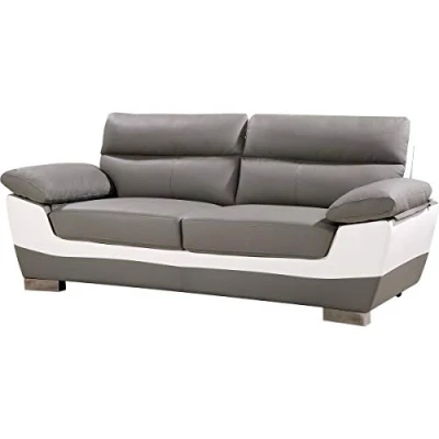 Image de Canapé fixe en cuir reconstitué ET PVC &#039;Dallas&#039; 210 x 88 90 cm 3 places Gris/Blanc HABITAT JARDIN