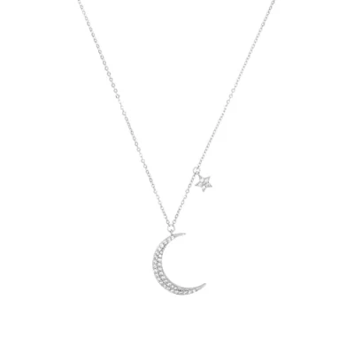 Image de Amor collier avec pendentif pour femme en argent sterling 925, zircone synthétique, 45 + 5 cm, argent, lune/étoiles, livré dans une boîte cadeau à bijoux, 9270231