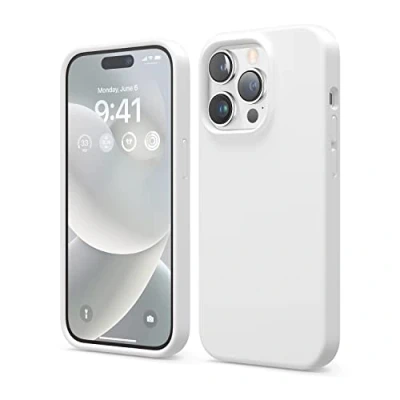 Image de elago Coque Silicone Liquide Compatible avec iPhone 14 Pro Étui (6.1), Premium, Housse Protection Complète Case Antichoc à 4 Structure, Microfibre Douce Empêche Rayures (Blanc)