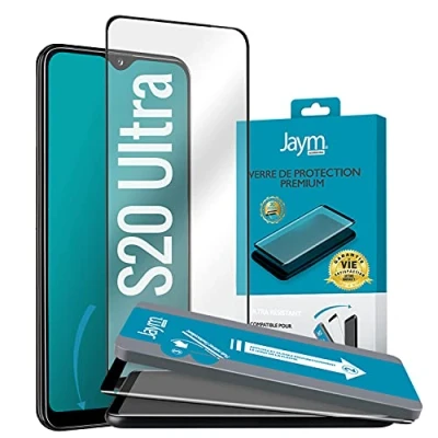 Image de JAYM Verre de Protection Premium pour Samsung Galaxy S20 Ultra Incurvé 3D Contour Noir Garanti à Vie Renforcé 9H Résistant Compatible Fonction Sonic Sensor Applicateur sur Mesure Inclus Neuf