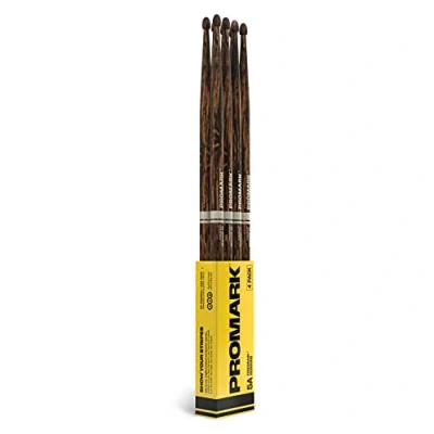 Image de ProMark Baguette Batterie Rebound 5A Baguettes FireGrain Pas de vibrations excessives Finition laquée, Pointe gland, Bois hickory Drum Sticks Set of 4 Paires