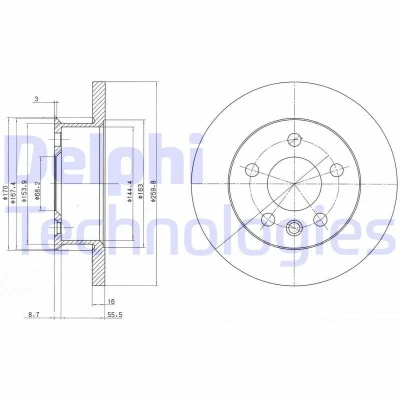 Image de DELPHI BG2716 Disque de frein 260 16 5 plein huilé non traité sans roulement roue, bague ABS VOLKSWAGEN: Transporter 4 Bus,