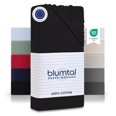 Image de Blumtal Basics Lot De 2 Jersey Drap Housse 90 100 x 200 Coton Certifié Oeko Tex 100% 135gsm Hauteur Matelas Jusqu&#039;à 25 cm Doux Bleu Clair