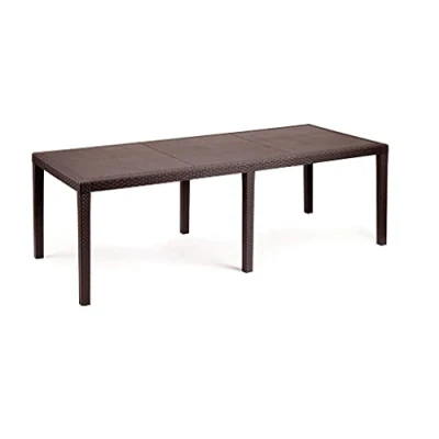 Image de Dmora Table d&#039;extérieur Roma, Etagère à manger rectangulaire extensible, de jardin extensible effet rotin, 100% Made in Italy, 150/220x90h72 cm, Marron