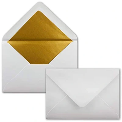 Image de FarbenFroh by GUSTAV NEUSER Lot de 25 enveloppes pour lettres Format B6 Doublure intérieure en papier métallique doré 12,5 x 17,6 cm Blanc Collage par humectation