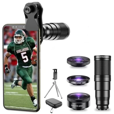 Image de Kit d&#039;objectif d&#039;appareil photo Apexel 4 en 1 Téléobjectif 22x / objectif Fisheye 205 grand angle 120 et macro 20x Trépied obturateur à distance pour iPhone, Samsung, etc.