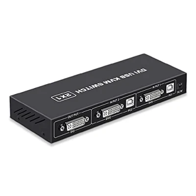 Image de GHBOTTOM DVI Commutateur KVM 2 en 1 4K Deux ordinateurs partagent clavier et souris USB Moniteur d&#039;impression Boîtier Hub entrées sortie