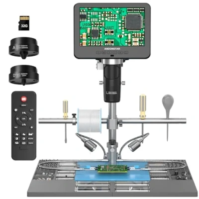 Image de Andonstar AD246S M Plus Microscope numérique HDMI à 3 lentilles 2000x avec Station de Soudure d&#039;extension, vidéo UHD 2160p, souder LCD 17,8 cm, électronique