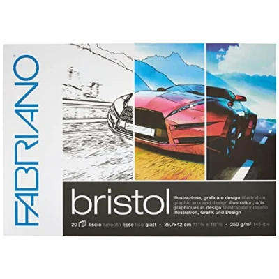 Image de Honsell Fabriano Bristol Block, 250 g/m², 20 feuilles, surface lisse, très effaçable, idéal pour illustrations, graphiques et design, Blanc., DIN A3
