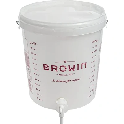 Image de Browin 340416 Seau de Fermentation 15 L pour Bière ou Vin avec Robinet d&#039;écoulement et Tubes Fermentation, Blanc