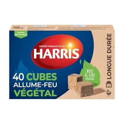 Image de HARRIS 4 Cubes allume feu 100% végétal Sans odeur Longue durée Rapide et facile d&#039;utilisation Intérieur &amp; Extérieur Entreprise française x40