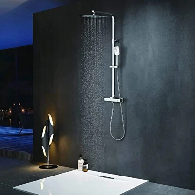 Image de Colonne de douche ELBE en Acier Inoxydable, avec Thermostatique, 25 x cm Pommeau à effet pluie carrée
