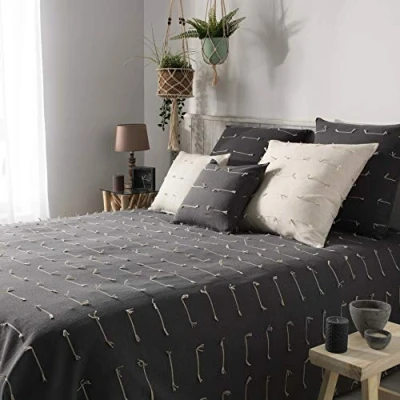 Image de douceur d&#039;intérieur, Couvre Lit (180 x 220 cm) Fileo Anthracite, Polycoton Tissé