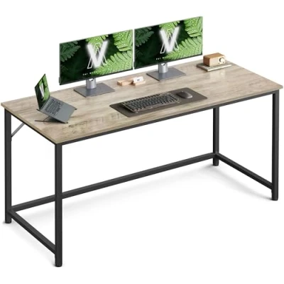 Image de VASAGLE Bureau, Table, Poste de Travail, pour Chambre, 60 x 140 76 cm, Style Industriel, Cadre en Métal, Grège Chiné et Noir d&#039;encre LWD043B02