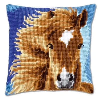 Image de Vervaco Kit coussin au point de croix Cheval brun,Multicolore