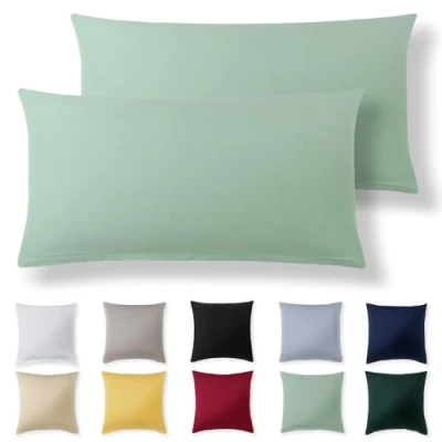 Image de Alreya Taie Oreiller 40x70 Coton (Lot de 2) Vert d&#039;été 100% Jersey Coton, Housse Coussin cm, Taies d&#039;oreiller en avec Fermeture éclair 40 x 70 cm