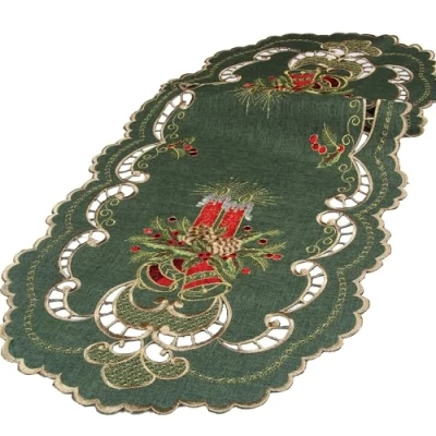 Image de Quinnyshop Noël Bougie Clochette Chemin de Table 40 x 90 cm Ovale Polyester, Vert