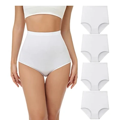 Image de wirarpa Culotte Femme Coton Taille Très Haute Culottes Elasticité Slips Lot de 4 Blanc 4XL