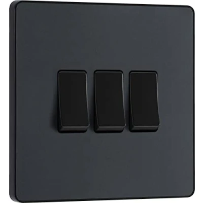 Image de BG Electrical PCDMG43B Interrupteur mural triple 2 voies Plaque avant sans vis Bords arrondis Gris mat 20 A 16 AX