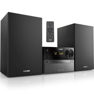 Image de Phillips Micro Système Musical TAM4205, stéréo Bluetooth 60W avec CD, MP3 Radio FM, Lecture USB, Haut parleurs Bass Reflex, Design Classique et entrée Audio pour la Maison