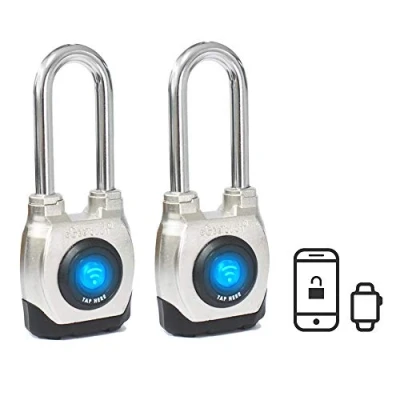 Image de eGeeTouch Lot de 2 cadenas intelligents, résistant aux intempéries, design robuste pour un usage commercial, Bluetooth c/w NFC (anse longue)