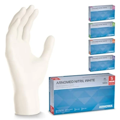 Image de ARNOMED gants nitrile taille S, gant blanc, 100 pièces/boîte, jetable non poudrés &amp; sans latex, de cuisine et mecanique jetables, en jetables tailles XS, M, L, XL