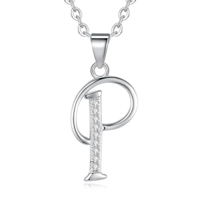 Image de VIKI LYNN Collier Pendentif Lettre Initial en Mon Prénom DIY Les Noms avec Lettres! Idée Cadeau pour Vos Amis Argent Fin 925 et Oxyde de Zircon Serti (Lettre P)