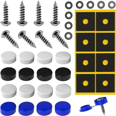Image de GENMAG® Rivet Plaque Immatriculation Kit avec Vis et Cache Rivets Support Voiture Porte de d&#039;Immatriculation Moto Auto Remorque
