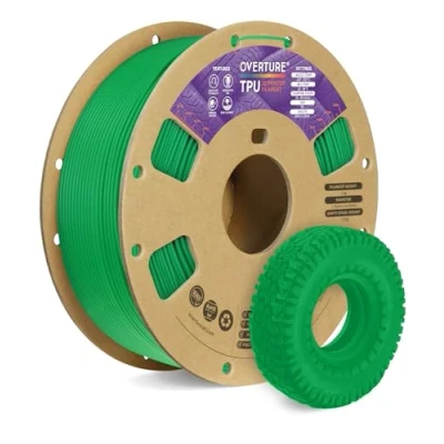 Image de OVERTURE Filament TPU 1.75mm, Bobine 1kg (2.2lbs), 95A Précision dimensionnelle +/ 0.05mm, Pour Imprimante 3D (Vert)