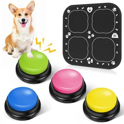 Image de REAQUE buzzer avec fonction d&#039;enregistrement, 4 buzzers son, tapis en caoutchouc pour chien, d&#039;enregistrement interagir les chiens