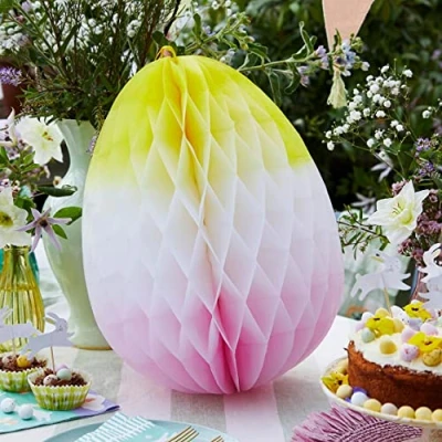 Image de Talking Tables Grands œufs de Pâques en nid d&#039;abeille Jaune et Rose ombré à Suspendre