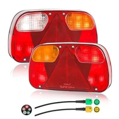 Image de Yuanjoy 2 Pcs feux de remorque 12V halogène baïonnette 5 broches avec réflecteurs triangle, eclairage arrière camion certification marque E