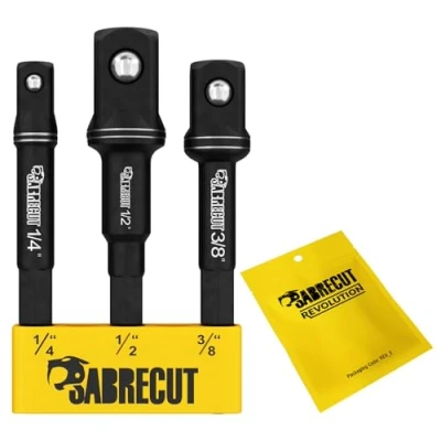 Image de 3 adaptateurs de douille SabreCut SCESAK1 1/4&quot; HEX à 3/8&quot; 1/2&quot; SQUARE DRIVE pour visseuses chocs, clés et cliquets