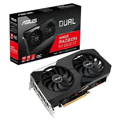 Image de ASUS DUAL AMD Radeon RX 6600 XT OC Edition Carte graphique (8GB GDDR6, RDNA 2, PCIe 4.0, HDMI 2.1, Ventilateurs axiaux à double roulement billes, 0dB)