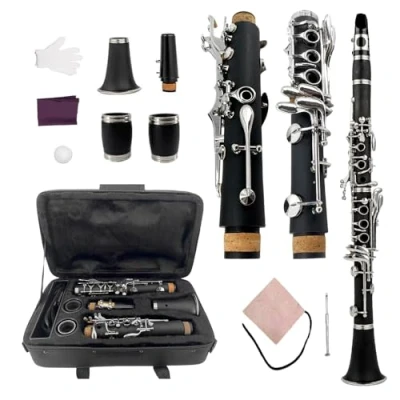 Image de Yinfente Clarinette professionnelle en Do Key ébonite avec 2 barillets Étui tissu Accessoires pour anches Noir (c key)