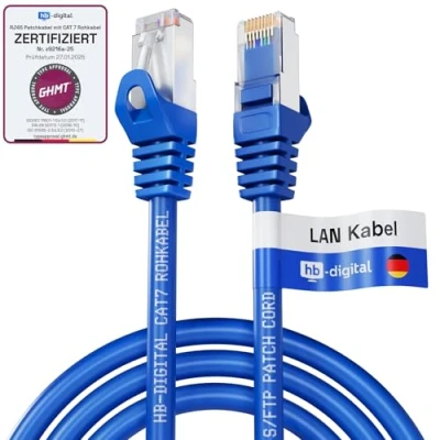 Image de HB DIGITAL 1,5 m Câble Ethernet LAN CAT 7 S/FTP PiMF LSZH AWG26 Réseau avec Connecteurs RJ45 6A 10 Gbits/s 600 MHz Idéal pour Panneau de Brassage Serveurs PC Laptop Smart TV DSL Bleu