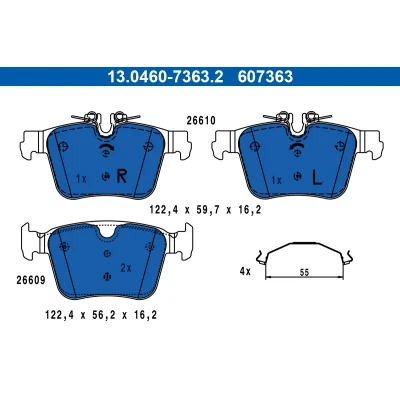 Image de ATE 13.0460 7363.2 Jeu de plaquettes frein préparé pour indicateur d&#039;usure, contact signal d&#039;usure exclu avec accessoires VOLVO: XC60 II, XC40