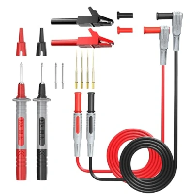 Image de Cleqee Kit de cordons test pour multimètre, rallonges fiche banane 4 mm avec pinces crocodile, 8 sondes test, jeu d&#039;embouts mesure (16 pièces).