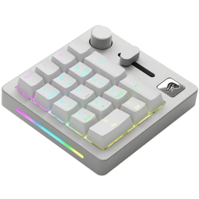 Image de Glorious Gaming GMMK Macro Numpad Filaire ou Bluetooth, Aluminium Premium, Personnalisable, Curseur et Bouton programmables, RGB par Touche, switches linéaires, 18 Capuchons ABS Blanc