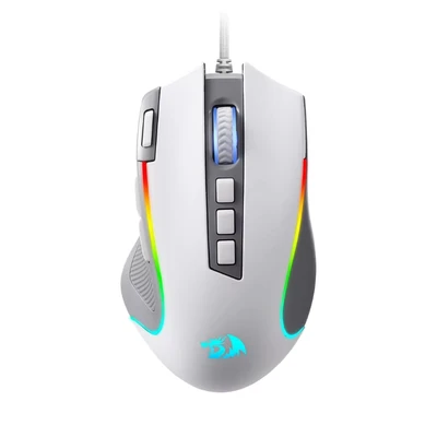 Image de Redragon M612 Souris de jeu filaire RVB 8000 DPI avec 11 boutons programmables et 5 modes rétroéclairage, logiciel pris en charge, bouton fire, gris blanc